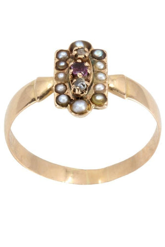 Bague BAGUE PERLES RUBIS ET DIAMANTS NAPOLÉON III 58 Facettes 053381
