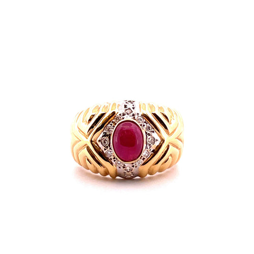 Bague Bague vintage en or jaune, rubis cabochon et diamants 58 Facettes