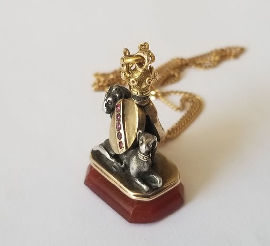 Pendentif Collection - chaine et pendentif sceau, or argent et rubis 58 Facettes