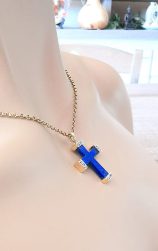 Pendentif GARLAND - Pendentif Croix Lapis-lazuli & Diamants 58 Facettes AA 1572