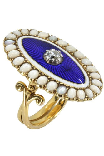Bague 54 BAGUE MARQUISE ANCIENNE ÉMAIL OPALES ET DIAMANT 58 Facettes 051601
