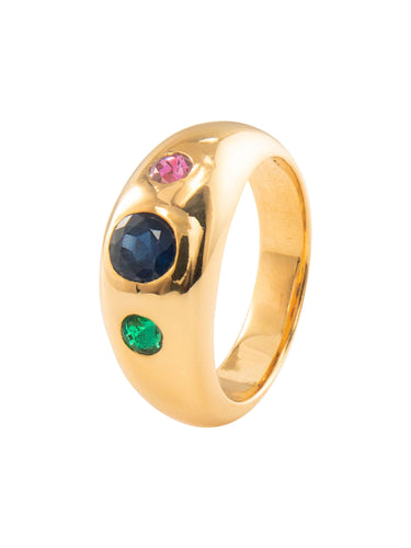 Bague 57 Bague Or Saphir Rubis et Emeraude 58 Facettes