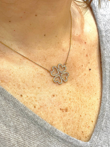 Collier Collier trèfle à 4 cœurs en or jaune 18 carats et diamants 58 Facettes