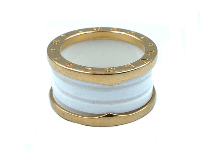 Bague 54 BVLGARI. Collection BZero 1, alliance or rose 18K et céramique 58 Facettes