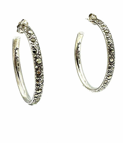 Boucles d'oreilles POMELLATO 67. Créoles argent et marcassites 58 Facettes