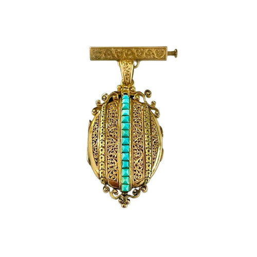 Broche Broche Médaillon Or Turquoises Napoléon III 58 Facettes 1157436