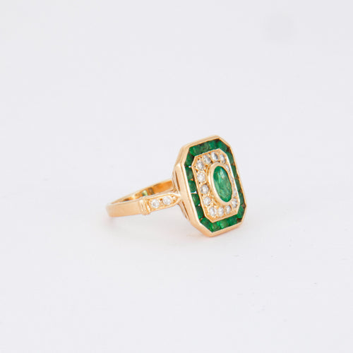Bague Bague en Or jaune, Emeraude & Diamant 58 Facettes