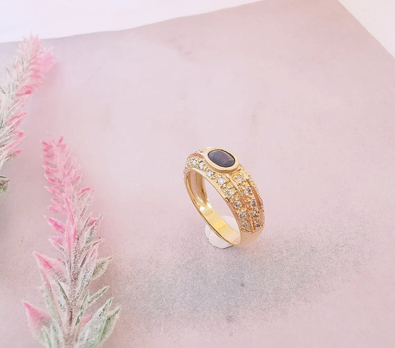 Bague Bague Jonc Saphir Diamants Or Jaune 58 Facettes AA 1108