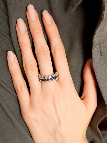 Bague Demi Alliance Or Blanc Saphirs Diamants 58 Facettes