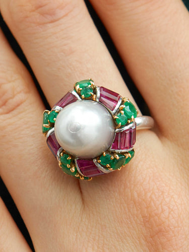 Bague Bague Mauboussin Perle fine, émeraude et rubis 58 Facettes HS2581