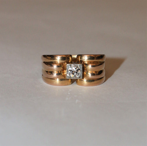 Bague Bague Rétro 1940 or jaune et diamant 58 Facettes 462