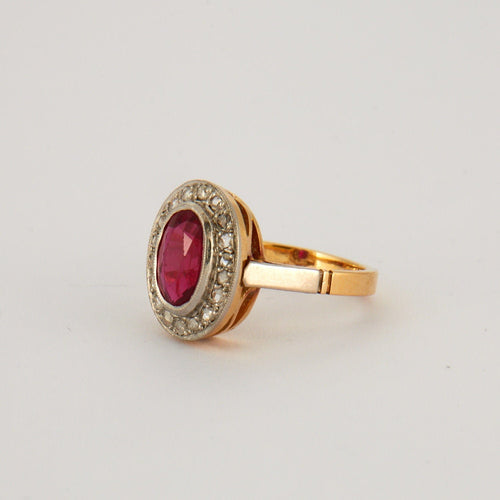 Bague 52 Bague style Pompadour Rubis synthétique Diamants 58 Facettes EL2-40