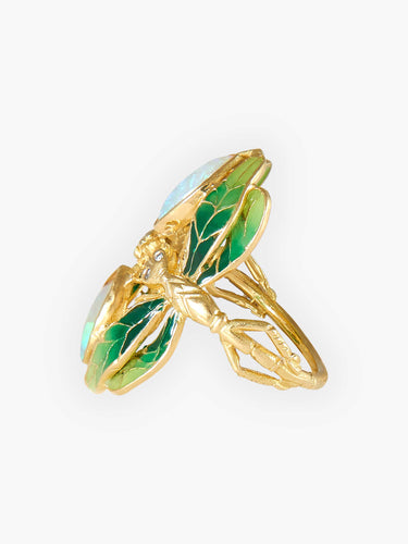 Bague Bague Libellule Laque Diamants et Opales 58 Facettes HS20508