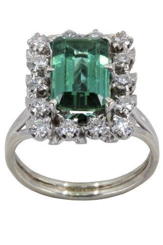 Bague 48 BAGUE ANCIENNE QUARTZ VERT ET DIAMANTS 58 Facettes 057151