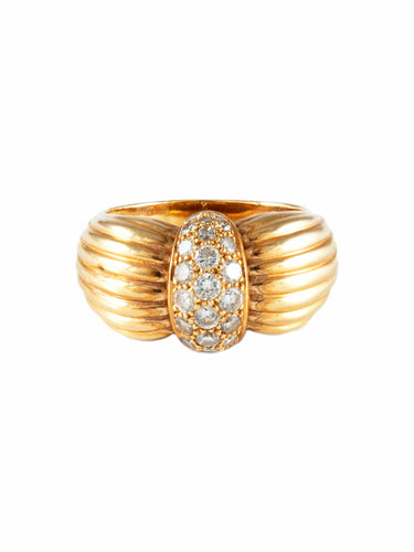 Bague 57 Bague Godron Or Jaune Pavage Diamants 58 Facettes