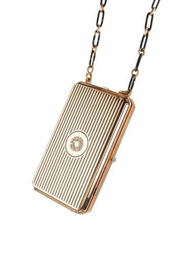 Collier Boucheron - Minaudière art déco or jaune, diamants et émail 58 Facettes