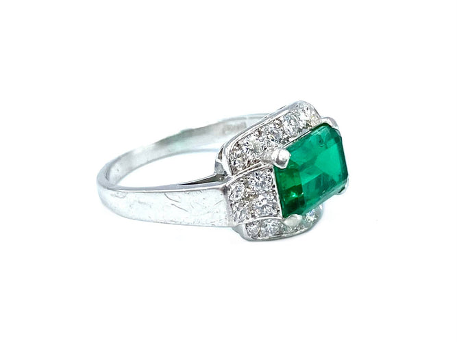 Bague Bague Art-Deco en platine, émeraude certifiée et diamants 58 Facettes
