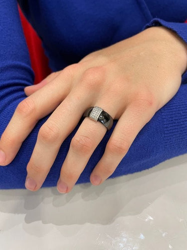 Bague 52 BAGUE MODERNE CÉRAMIQUE ET DIAMANTS 58 Facettes 056411