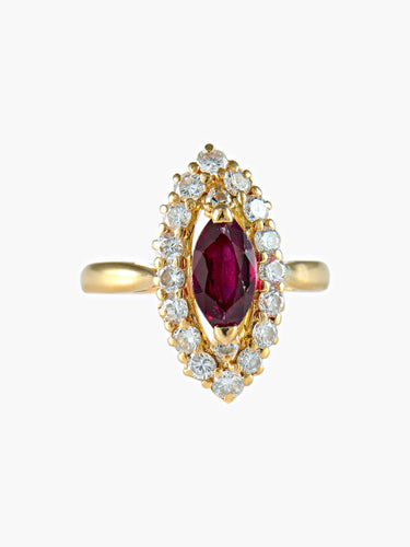 Bague Bague ancienne navette rubis or jaune 58 Facettes LP5-41
