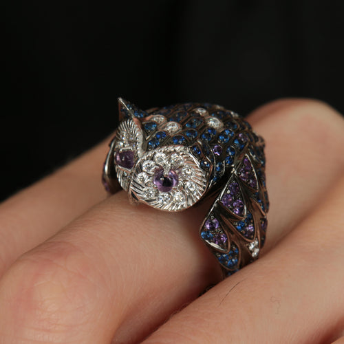 Bague 55 BOUCHERON - Bague Hibou Améthystes Saphirs Diamants 58 Facettes