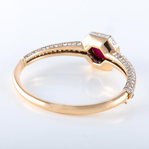 Bracelet OJ PERRIN - Bracelet or jaune diamants rubis cabochon 58 Facettes 2846