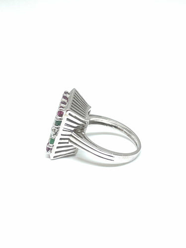 Bague Bague vintage en or blanc, diamants et pierres précieuses 58 Facettes