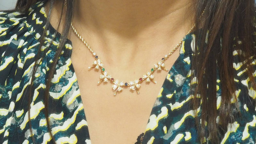 Collier Collier trèfles en or jaune et diamants 58 Facettes 32546