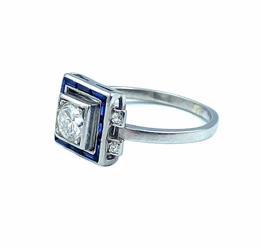 Bague Bague Art Déco platine, diamants et saphirs calibrés 58 Facettes