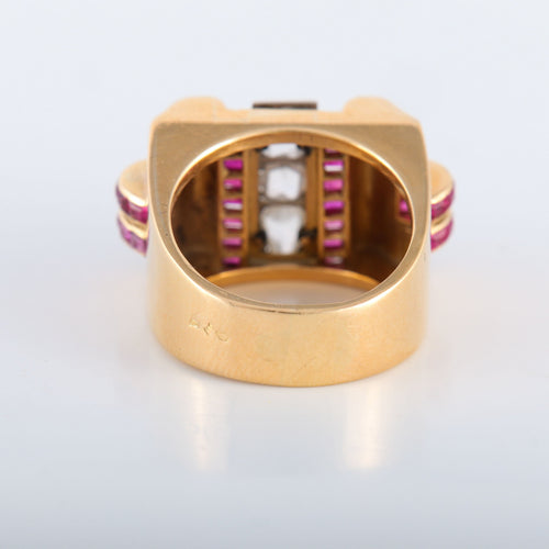 Bague 52 Bague Tank Diamants et pierres rouges 58 Facettes