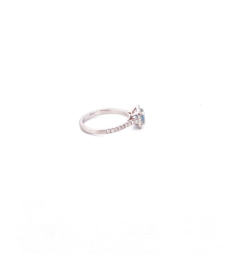 Bague Solitaire en or blanc 18 carats diamants et topaze bleue 58 Facettes