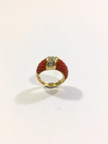 Bague Bague Or, Corail Et Diamants 58 Facettes