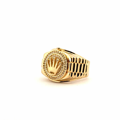 Bague 63 Chevalière couronne en or jaune 18 carats et zirconium 58 Facettes