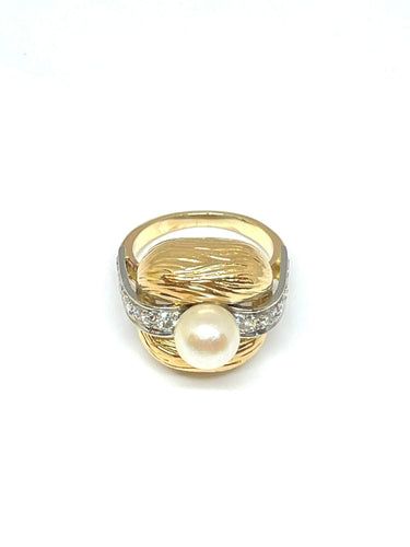 Bague Bague en or jaune diamants taille ancienne et perle 58 Facettes