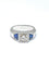 Bague Chevalière or blanc diamant 0,92 carat saphirs synthétiques 58 Facettes