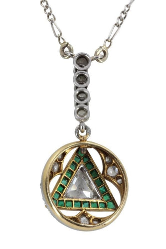 Collier COLLIER ART-DÉCO MAÇONNIQUE ÉMERAUDES ET DIAMANTS 58 Facettes 046421