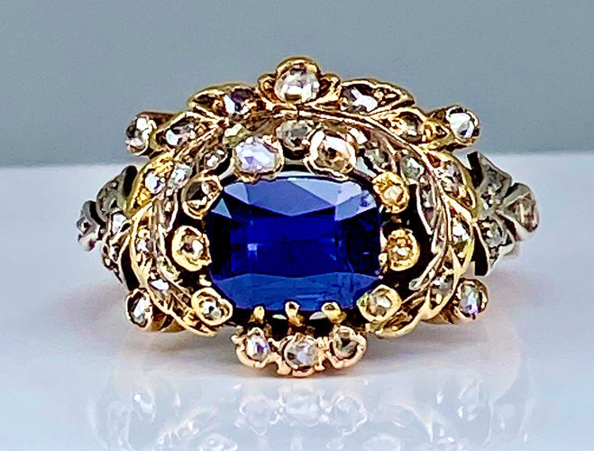 Bague 51 Bague saphir non chauffé  diamants Epoque 19ème siècle. 58 Facettes AB271