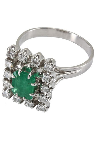 Bague BAGUE ÉMERAUDE ENTOURAGE DIAMANTS ANNÉES 50' 58 Facettes 038761