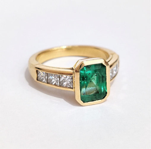 Bague 51 Bague or jaune émeraude diamants 58 Facettes 1CA279/1