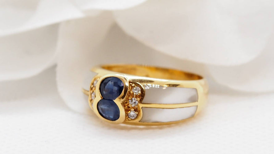 Bague 54 Bague Clozeau or jaune saphir diamants résine blanche 58 Facettes