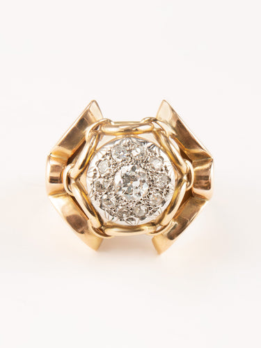 Bague Bague Rétro en or jaune, platine et diamants 58 Facettes