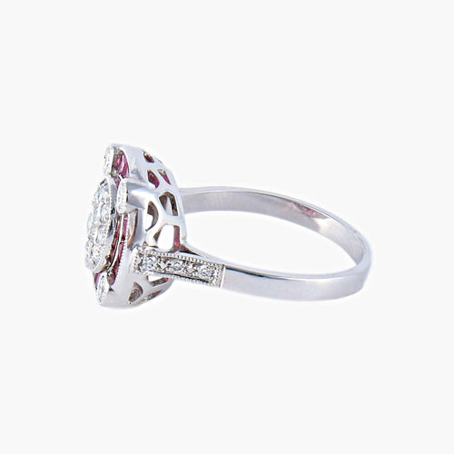 Bague 54 Bague Style Art Déco Diamants et Rubis 58 Facettes