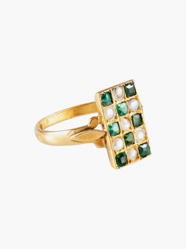 Bague Bague Art Déco Or Jaune Motif Damier 58 Facettes