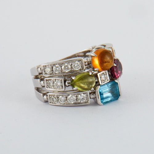 Bague 56 BULGARI - Bague 3 anneaux Pierres 58 Facettes
