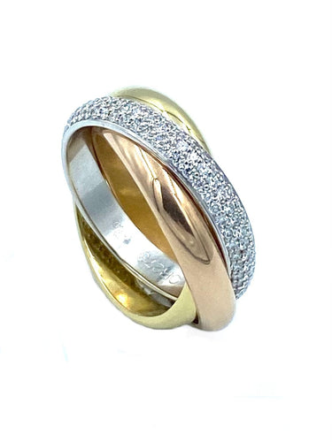Bague CARTIER. Collection Trinity Classique, alliance 3 ors et diamants 58 Facettes