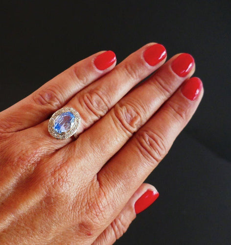Bague 54.5 Bague Or blanc, Topazes & pierres blanches 58 Facettes