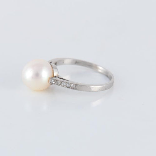 Bague 53 Bague Solitaire Perle Diamants 58 Facettes