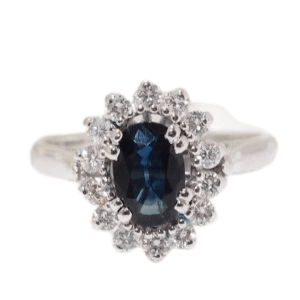 Bague 54 Bague marguerite en or blanc, saphir et diamants 58 Facettes 32002