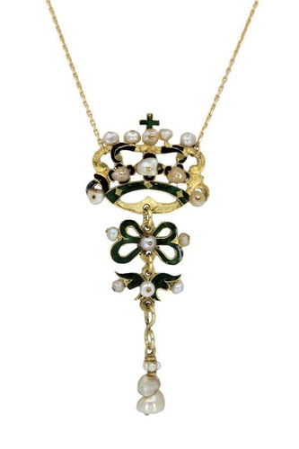 Collier COLLIER ANCIEN ÉMAIL ET PERLES 58 Facettes 053301