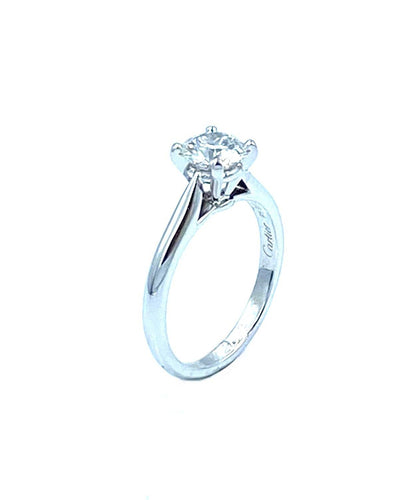 Boucles d'oreilles 46 Cartier. Solitaire 1895, platine et diamant GIA 58 Facettes