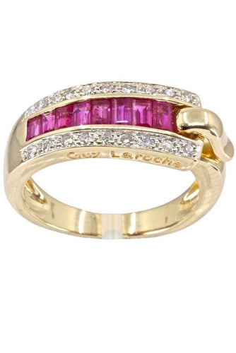Bague BAGUE GUY LAROCHE RUBIS CALIBRÉS ET DIAMANTS 58 Facettes 039271